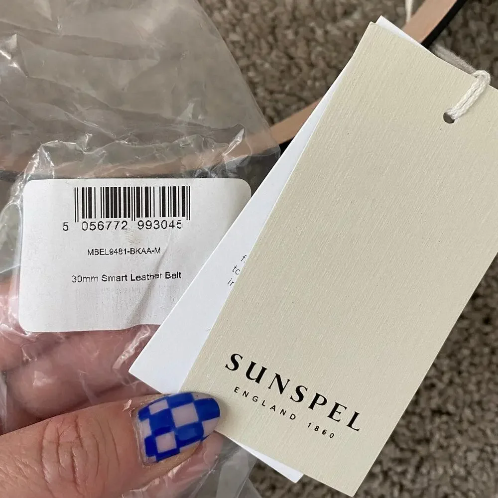 NWT Sunspel Men’s 30mm Smart Leather Belt Black, Size Medium